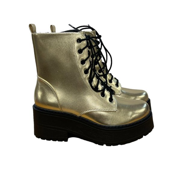 Soda Fling Gold Women's Doc Martens Style Boots - Picture 3 of 4
